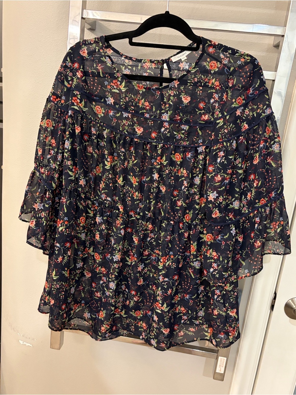 Pleione Navy Babydoll Tunic Top